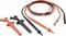Dwie przewody pomiarowe z końcówkami pomiarowymi: jeden czerwony i jeden czarny. Służą do pomiarów elektrycznych i są wyposażone w zaciski krokodylkowe.