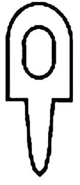 Czarny symbol przedstawia stylizowaną formę sopla z owalnym centrum przypominającym dziurkę od klucza.