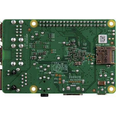 Zielona płytka drukowana z różnymi elementami elektronicznymi i gniazdem karty Micro-SD.