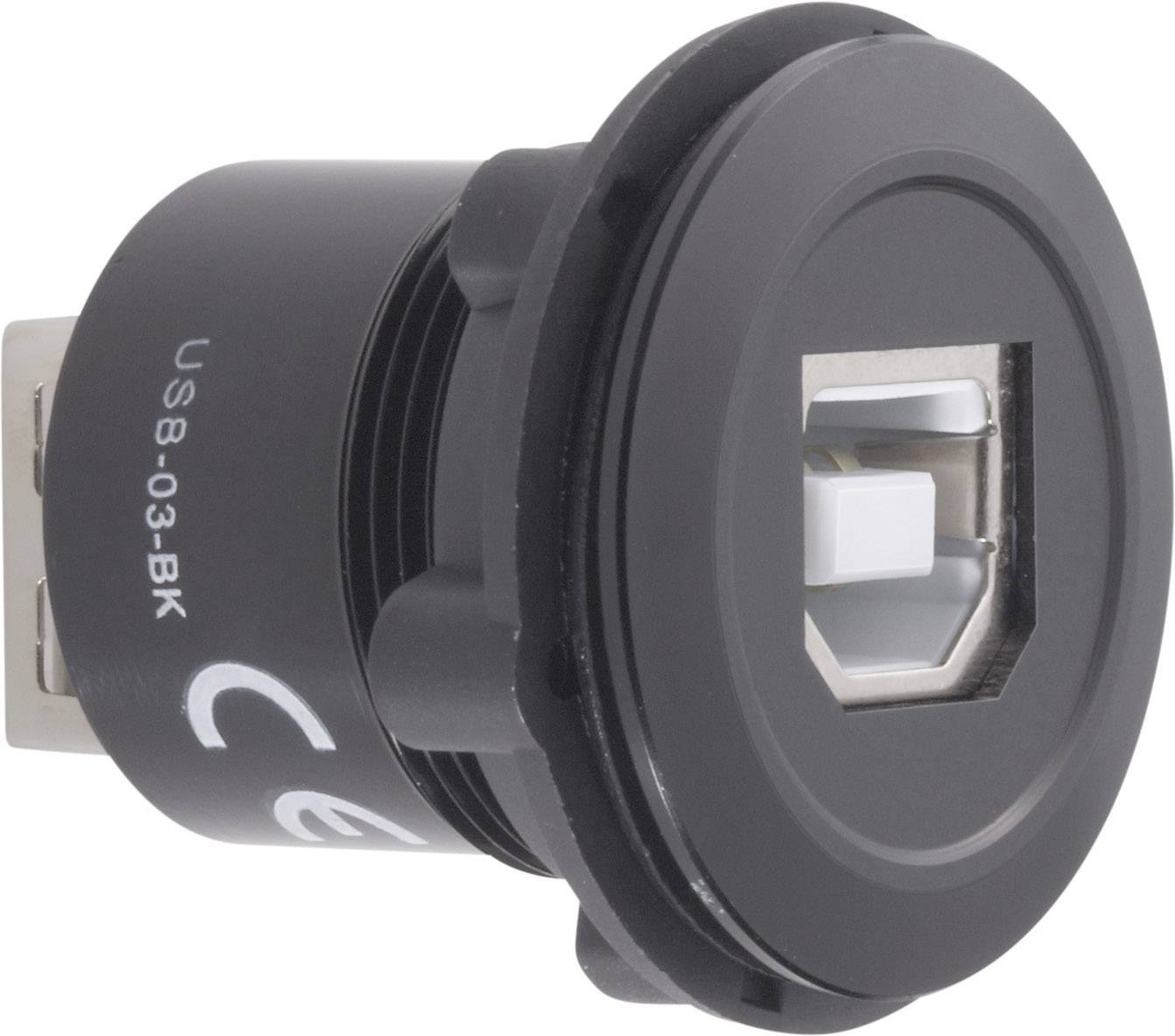 TRU COMPONENTS USB-03-BK Gniazdo USB 2.0 do zabudowy złącze żeńskie do wbudowania Złącze żeńskie USB typu B na Złącze że