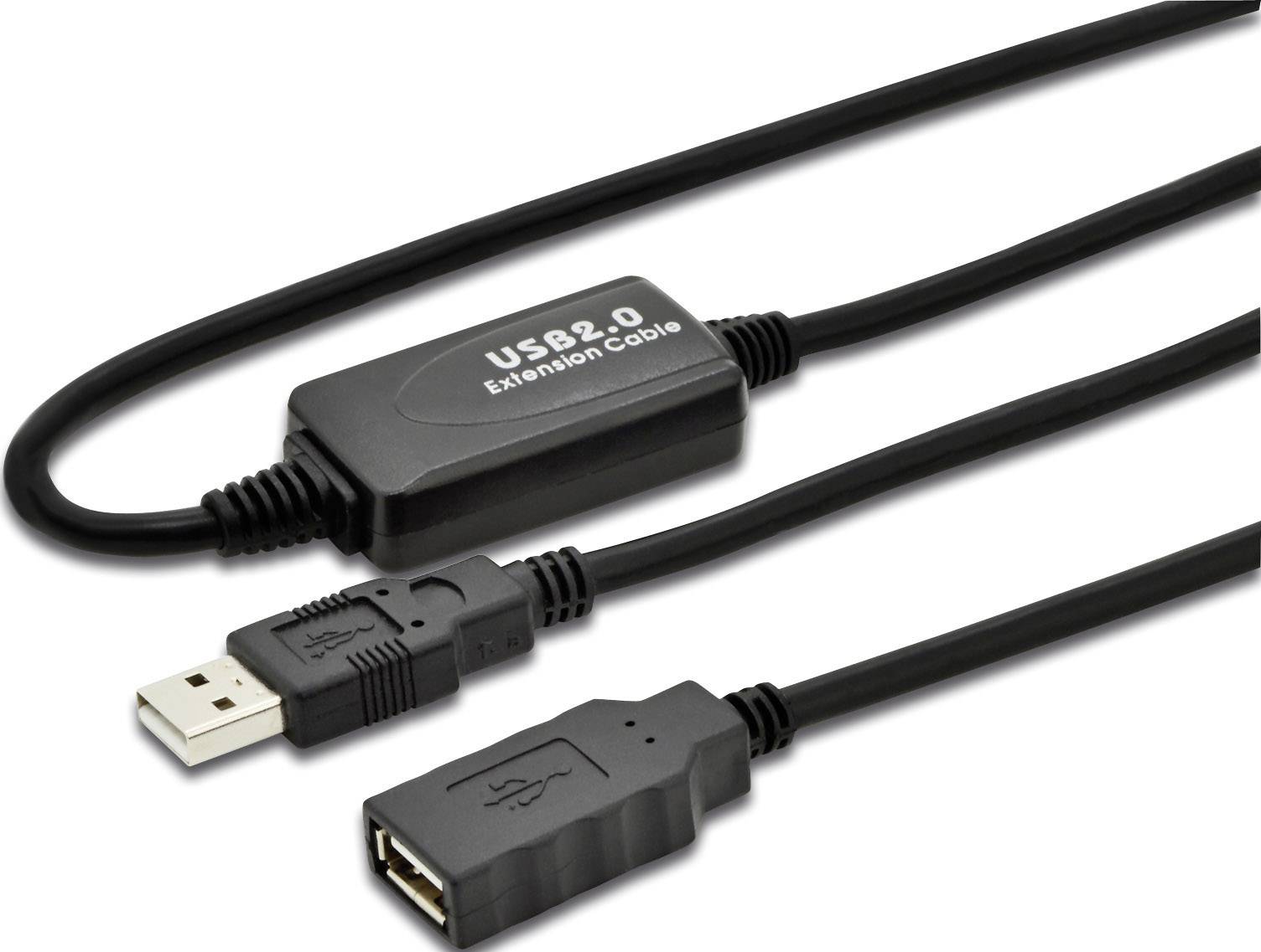 USB-кабель Digitus USB 2.0 чоловічий USB-A роз'єм, жіночий USB-A роз'єм 10.00 м Чорний DA-73100-1