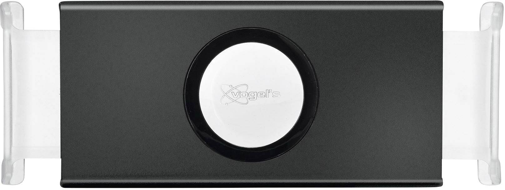 Czarna podstawa z okrągłą, białą powierzchnią pośrodku i wyraźnymi krawędziami po bokach, przeznaczona do mocowania urządzeń.