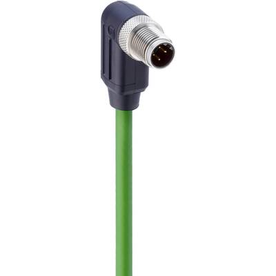 Zielony kabel z czarną i srebrną wtyczką kątową, która ukazuje trzy metalowe złącza.