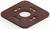 Brązowa kwadratowa płyta z tworzywa sztucznego z centralnym otworem i kilkoma szczerbami, służąca jako element mocujący.