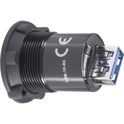 Czarny wtyk USB z oznaczeniem CE, typ USB-10-BK, ułożony poziomo, widoczny z jednej strony.