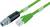 Zielony kabel Ethernet z wtyczką RJ45 oraz złączem przemysłowym.