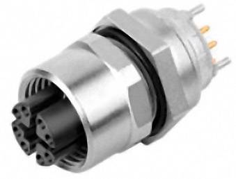 Metalowy złącz okrągły z wieloma stykami i pierścieniem ochronnym, stosowany do wytrzymałych połączeń elektrycznych.