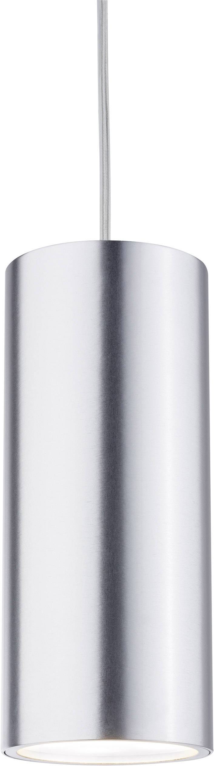 Wisząca cylindryczna lampa z metalowego materiału. Kabel prowadzony jest w górę. Nowoczesny i minimalistyczny design.