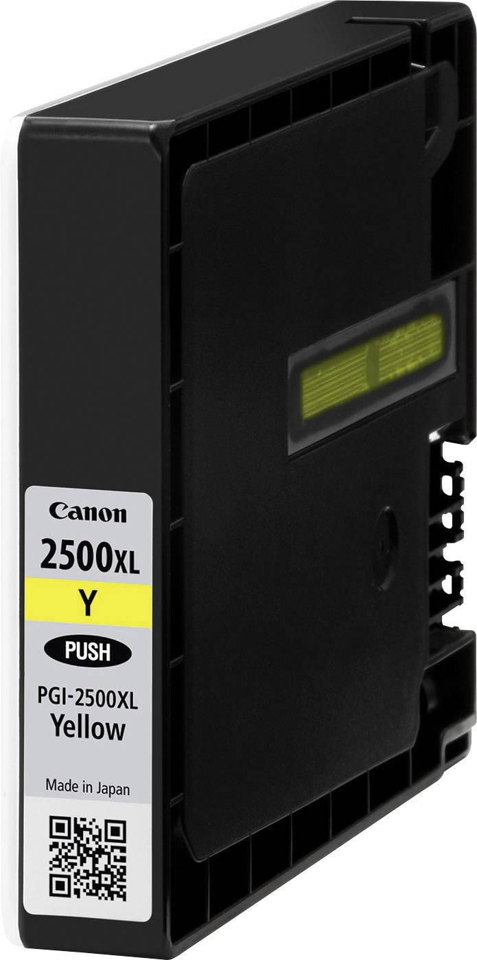 Tusz do drukarki: Canon 2500XL, żółty, model PGI-2500XL, kompatybilny z drukarkami Canon, wyprodukowany w Japonii.