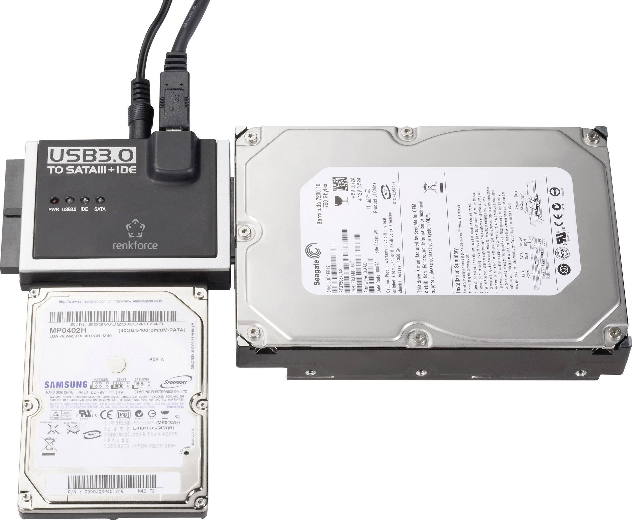 Adapter USB łączy dysk twardy 2,5- i 3,5-calowy z interfejsem USB 3.0, umożliwiając szybki transfer danych.