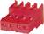 Czerwony złącze wtykowe z tworzywa sztucznego z trzema gniazdami, stosowane głównie do połączeń elektrycznych w urządzeniach elektronicznych.