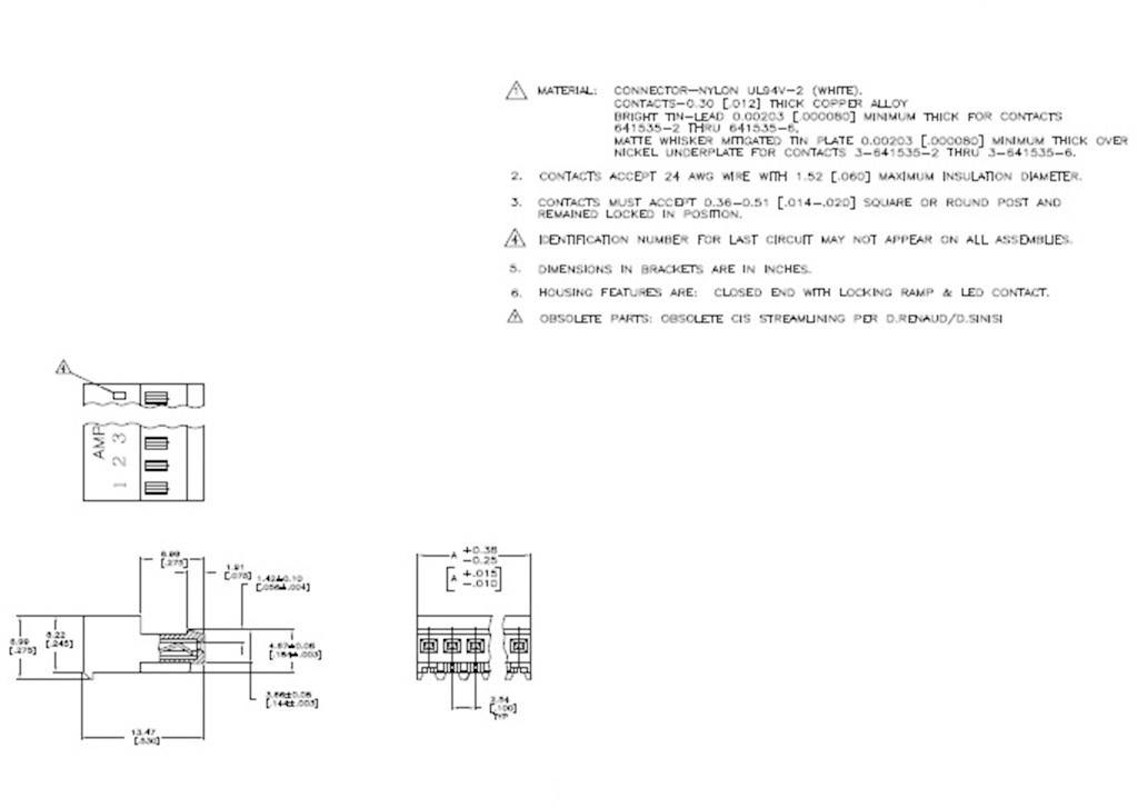 'Techniczny rysunek elektrycznego schematu połączeń z materiałami, wymiarami w calach oraz informacjami montażowymi dla złącza elektrycznego.'