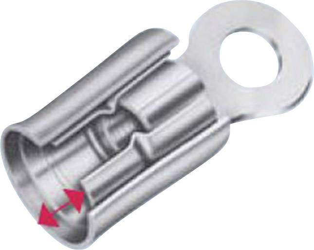 Metalowa, srebrna pętla z czerwoną strzałką wskazującą ruch części.