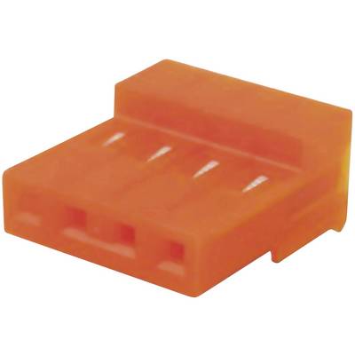Mały, pomarańczowy wtyk plastikowy z trzema otworami, typowo używany do połączeń elektrycznych.