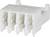 Biała, prostokątna plastikowa kostka zaciskowa z trzema równolegle rozmieszczonymi zaciskami. Służy do elektrycznego łączenia przewodów.