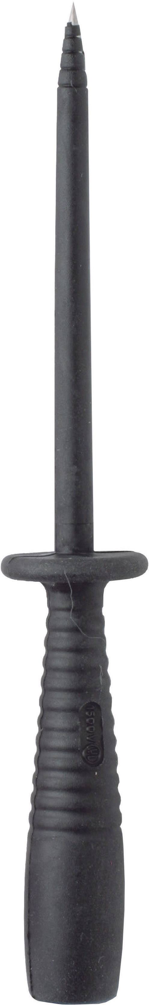 Czarny adapter końcówki pomiarowej do pomiarów elektrycznych, z rowkowanym uchwytem i wąskim, spiczastym czubkiem do precyzyjnych zastosowań.