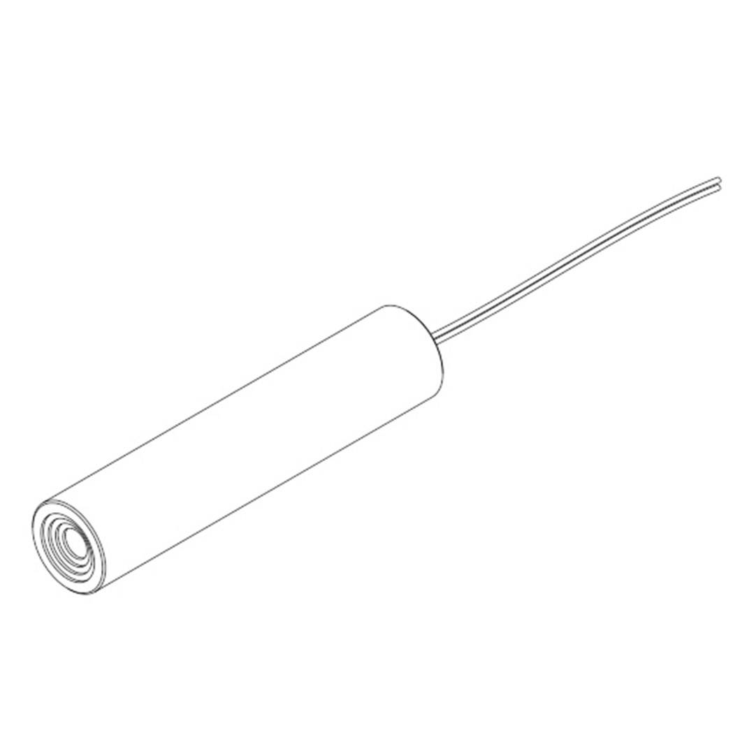 Schematyczny rysunek cylindrycznego obiektu z przewodem, prawdopodobnie czujnika elektrycznego.