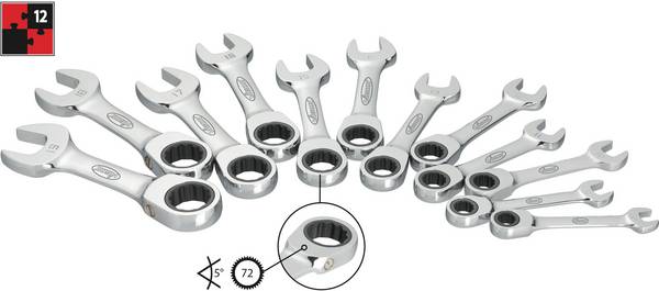 Vigor V2821  Zestaw kluczy płasko oczkowych z grzechotką 12 szt. 8 - 19 mm
