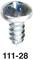 Srebrna metalowa śruba z łbem krzyżakowym. Poniżej widnieje numer '111-28'.