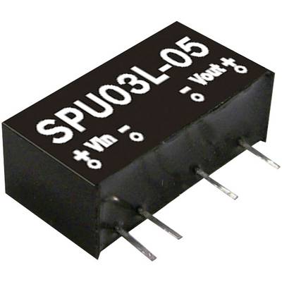 Przetwornik 'SPU03L-05' z pinami przyłączeniowymi dla wejścia 'Vin' i wyjścia 'Vout'. Czarna, prostokątna obudowa. Element elektroniczny.