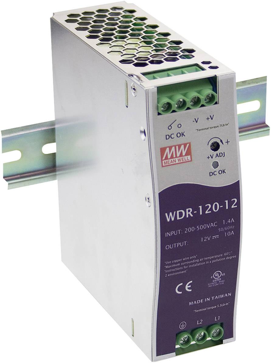 Блок живлення MEAN WELL WDR-120-12 для DIN-рейки, 12 В/DC, 10 А, 120 Вт