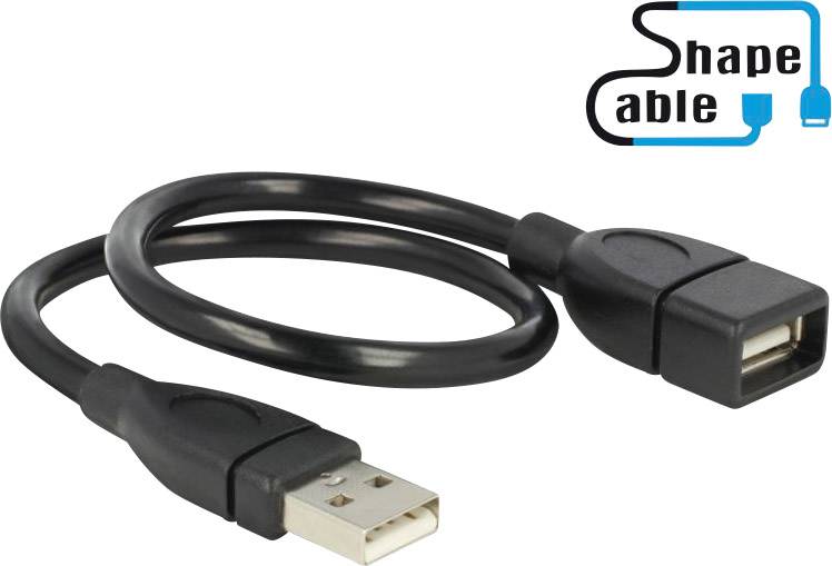 Delock USB Cable USB 2.0 USB-A male, USB-A female 0.35 m black flexible goosekeck cable 83498
