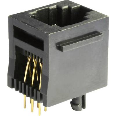 Czarny złącze RJ45 z wieloma złotymi stykami miedzianymi. Odpowiednie do połączeń Ethernet w zastosowaniach sieciowych.