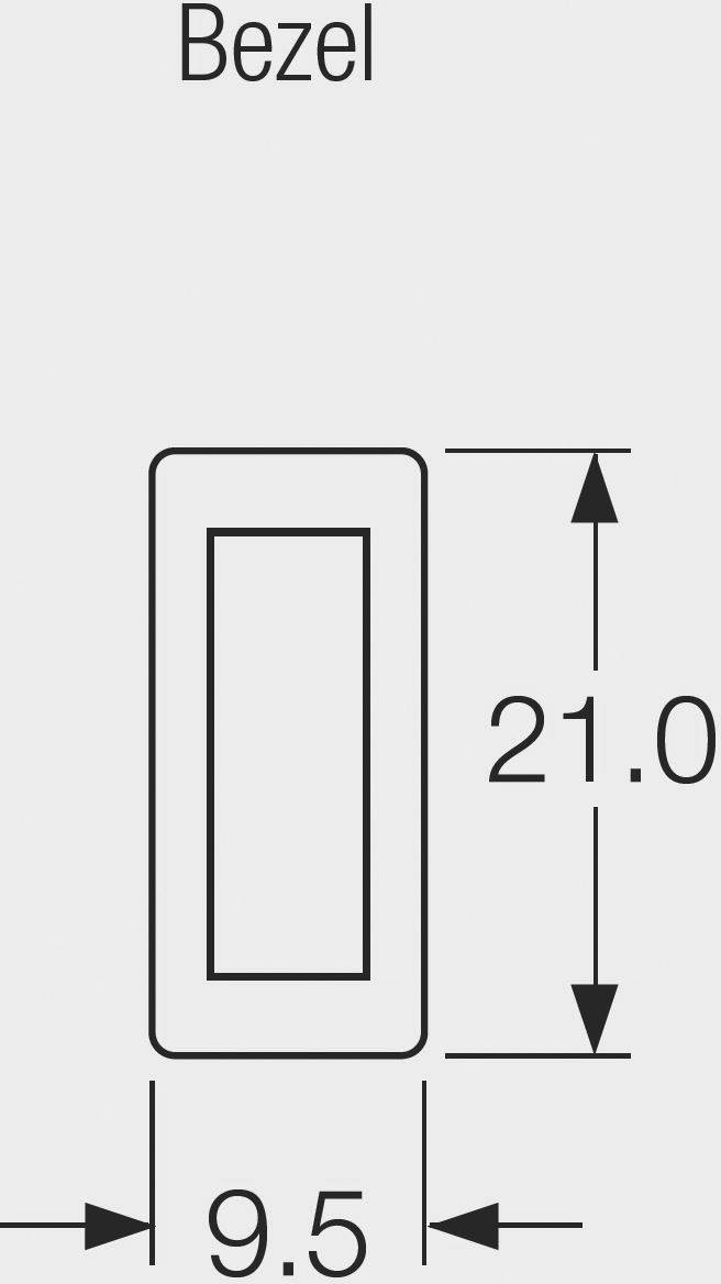 Szkic prostokątnego elementu ramki o nazwie 'Bezel'. Wymiary: wysokość 21,0 mm, szerokość 9,5 mm.