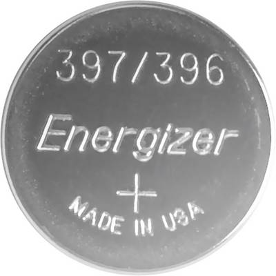 Bateria z napisem 'Energizer 397/396, MADE IN USA'.