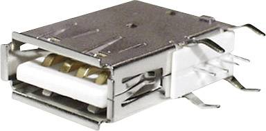 Złącze USB z metalową obudową i wieloma stykami, typowo stosowane do podłączania urządzeń elektronicznych.