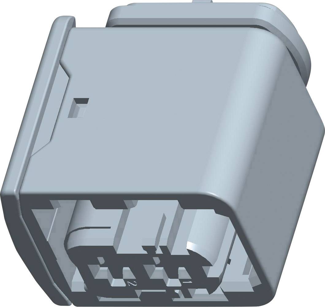 Wtyczka w kształcie kwadratu, w kolorze szarym, wyposażona w kilka styków elektrycznych, odpowiednia do urządzeń elektronicznych i połączeń w pojazdach.