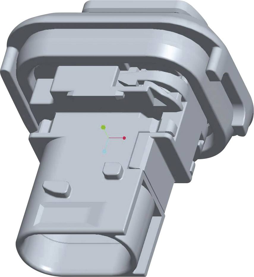 Element składowy wyposażenia technicznego, prawdopodobnie czujnik lub wtyczka, w kolorze szarym, przedstawiony w ujęciu perspektywicznym z góry.