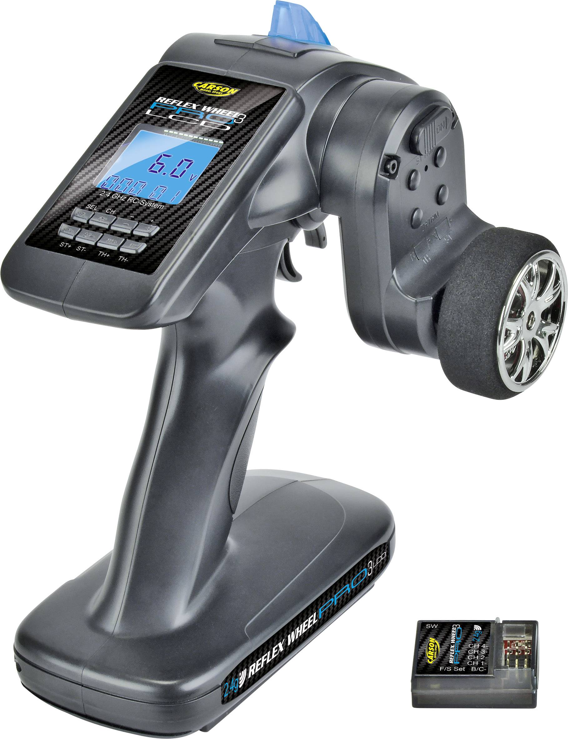 Carson Modellsport Reflex Wheel Pro III LCD 2,4 ГГц радіостанція пістолетного розміру 2,4 ГГц Кількість каналів: 3 Включає приймач