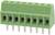 Zielony złącze z sześcioma metalowymi pinami, odpowiednie do połączeń elektrycznych na płytce drukowanej.