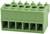 Zielony złącz wtykowy z sześcioma stykami, odpowiedni do połączeń elektrycznych w zespołach elektronicznych.