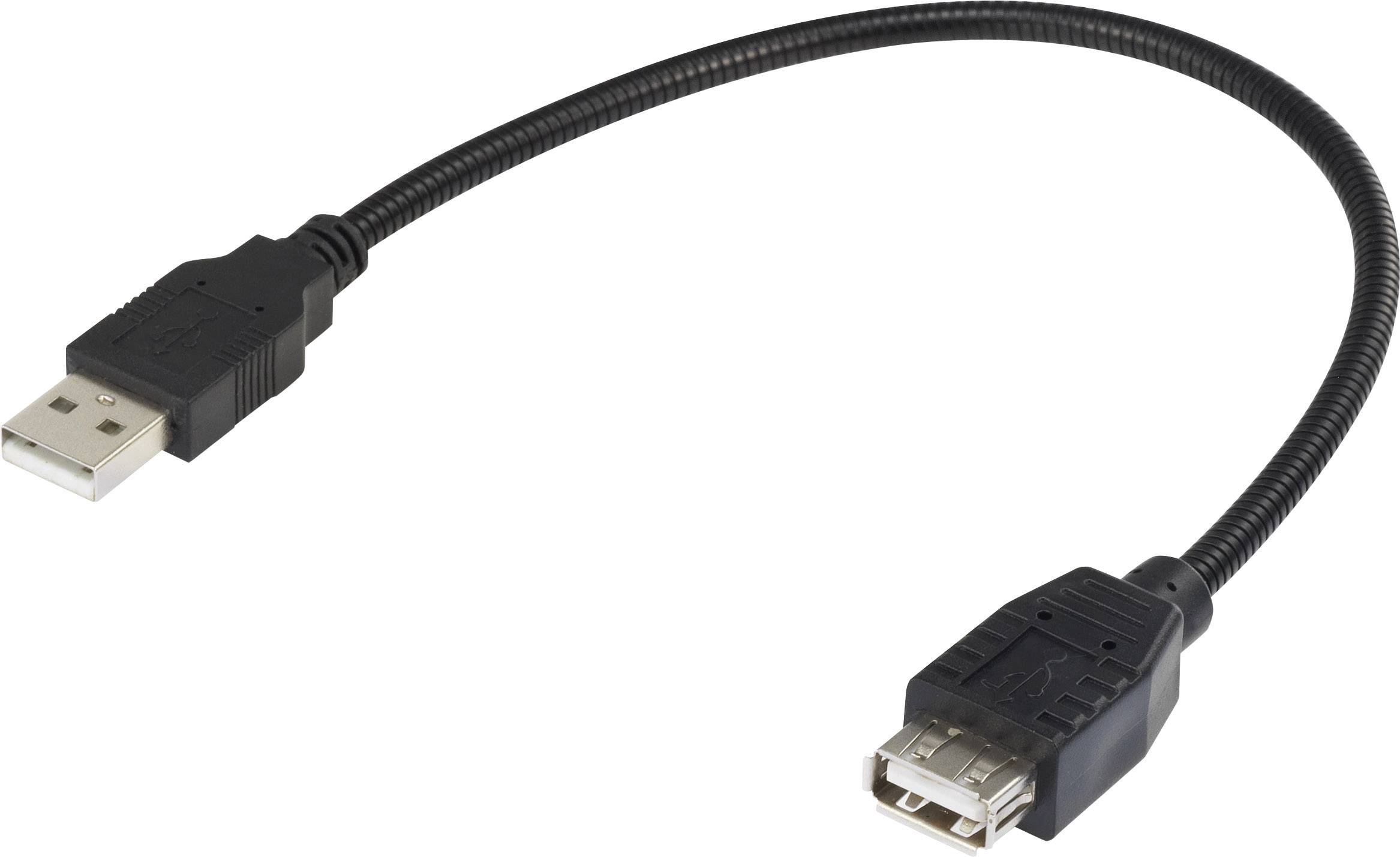 USB-кабель Renkforce USB 2.0 USB-A чоловічий роз'єм, USB-A жіночий роз'єм 0,16 м, чорний, гнучкий кабель типу 