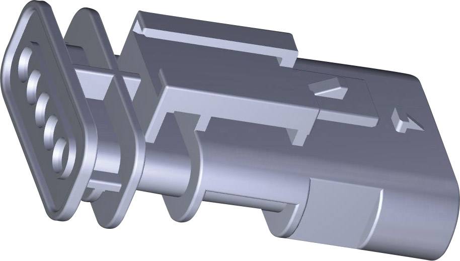 Szary złącze z trzema okrągłymi otworami; prawdopodobnie element elektryczny.