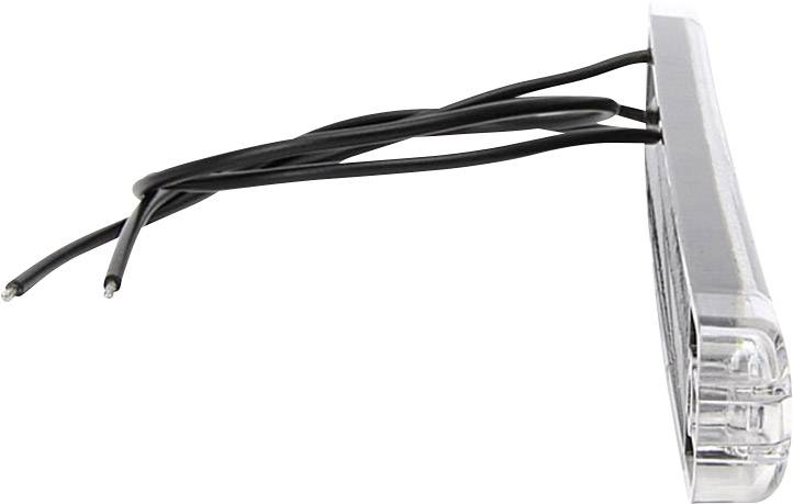 Przezroczyste prostokątne światło LED z dwoma czarnymi przewodami, ułożonymi poziomo.