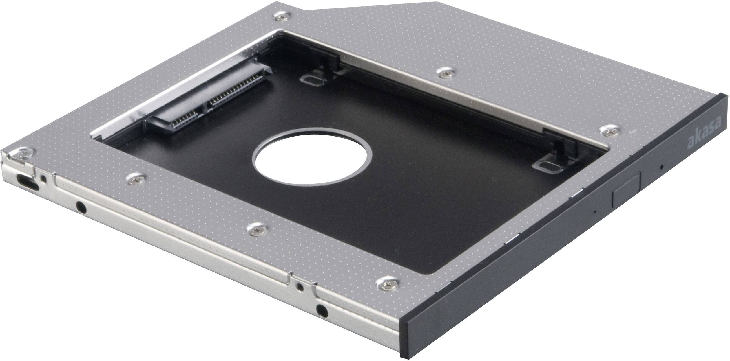 Metalowy adapter do montażu dysków SSD/HDD w laptopach, wyposażony w otwory i złącza umożliwiające bezproblemową integrację z istniejącymi systemami.