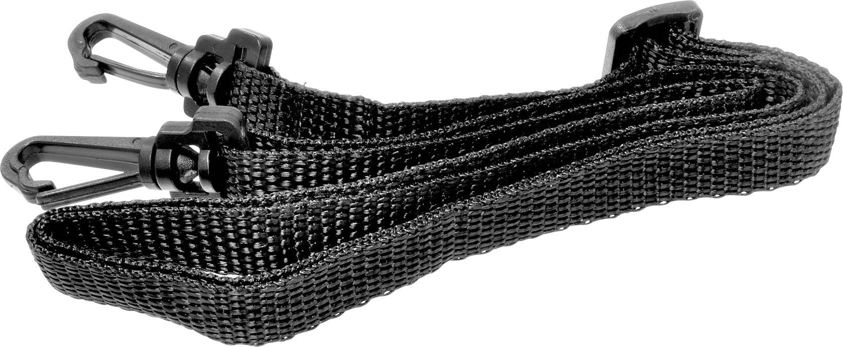 Czarny, pleciony pas bagażowy z dwoma plastikowymi hakami na końcach. Odpowiedni do zabezpieczania lub mocowania przedmiotów.
