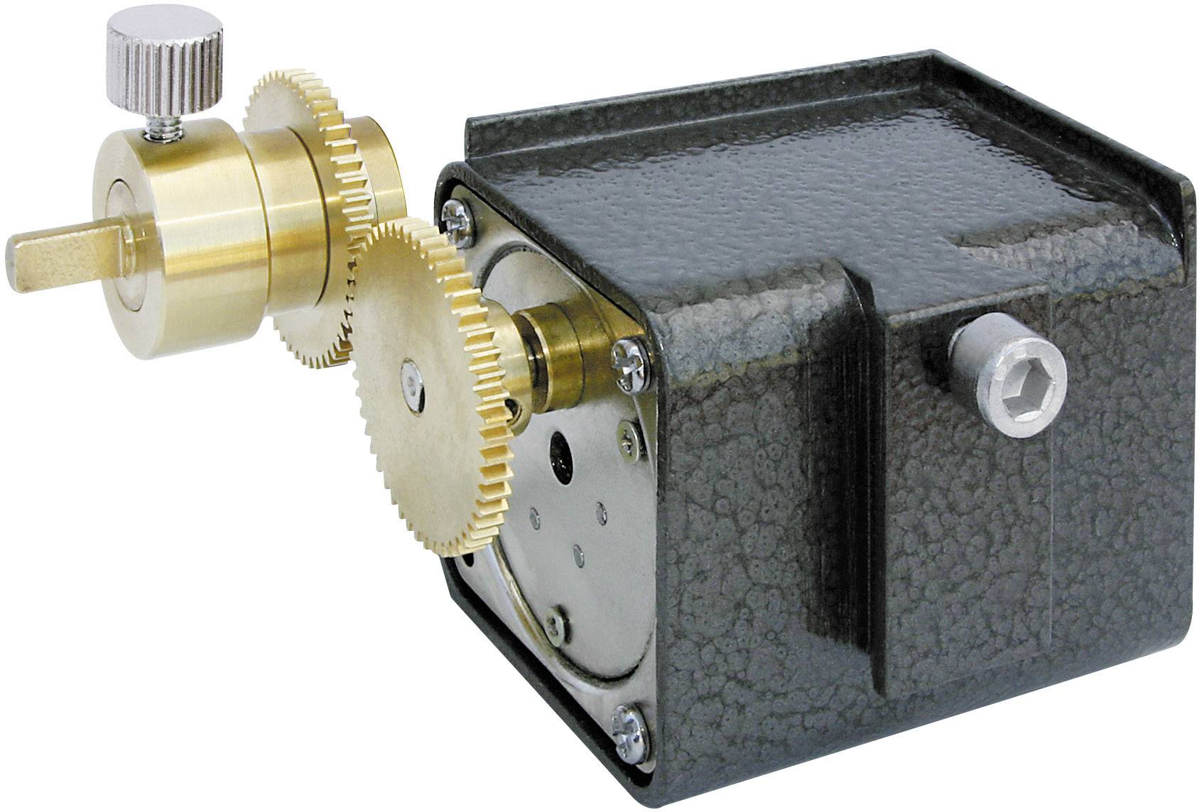 Mosiężny mechanizm przekładniowy i silnik w obudowie prostokątnej, przeznaczony do zastosowań mechanicznych lub projektów inżynieryjnych.