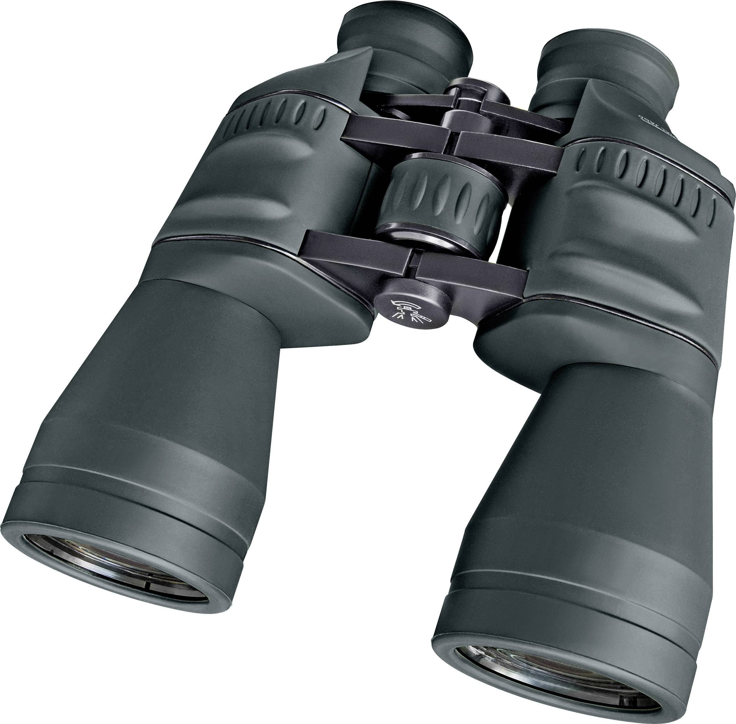 Lornetka z ciemnoszarą obudową, odpowiednia do obserwacji na wolnym powietrzu.