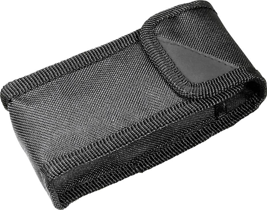 Czarne etui wykonane z wytrzymałego materiału z zamknięciem na zatrzask, możliwe do wykorzystania do przechowywania narzędzi lub małych urządzeń.