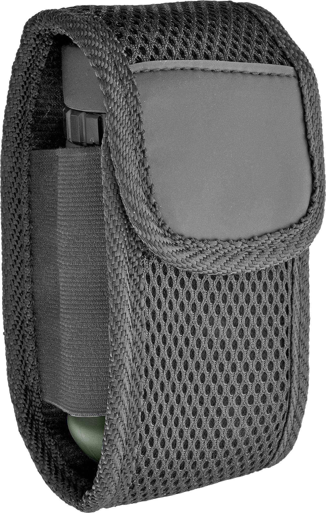 Czarna, otwarta torba sieciowa z klapką, która pomieści dezodorant lub podobny przedmiot. Idealna do noszenia podczas podróży lub aktywności na świeżym powietrzu.