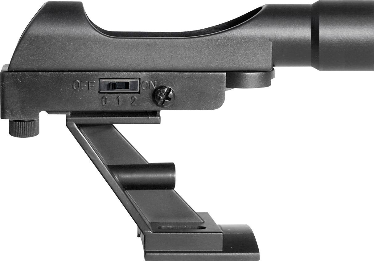 Czarny, regulowany osprzęt do broni z przełącznikiem pokazującym pozycje 'WYŁ.', '0', '1', '2', zamontowany na uchwycie.