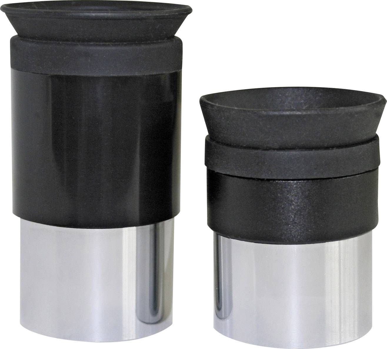 Dwa czarne i srebrne okrągłe rury kanalizacyjne, stojące pionowo na różnych wysokościach, prawdopodobnie do zastosowań sanitarnych.