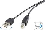 Kabel 1,8m z odwracalnym złączem Renkforce USB 2.0 A / B - zapobiega odwrotnemu podłączeniu.