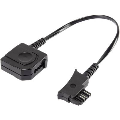 Czarny kabel adaptera z obudową prostokątną i specjalnym wtykiem, odpowiedni do łączenia i kontroli napięcia urządzeń elektronicznych.