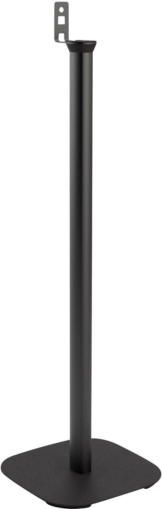 Czarny, metalowy stojak o prostokątnej podstawie i mocowaniem na górze, na białym tle.