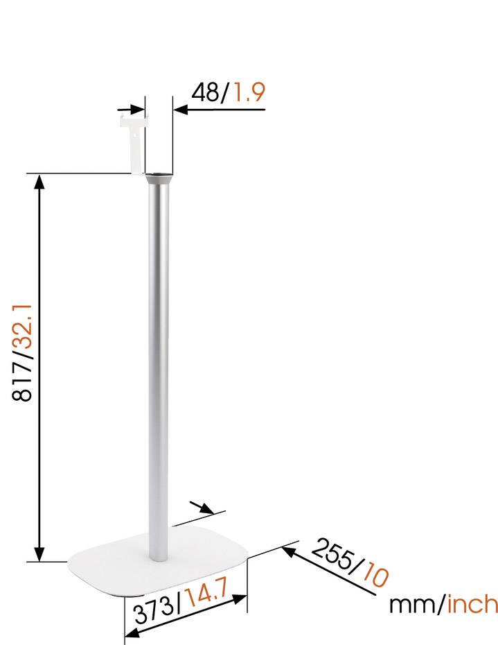 Wolnostojąca kolumna z uchwytem i podstawą. Wymiary: wysokość 817 mm (32,1 cala), szerokość 373 mm (14,7 cala), głębokość 255 mm (10 cali).